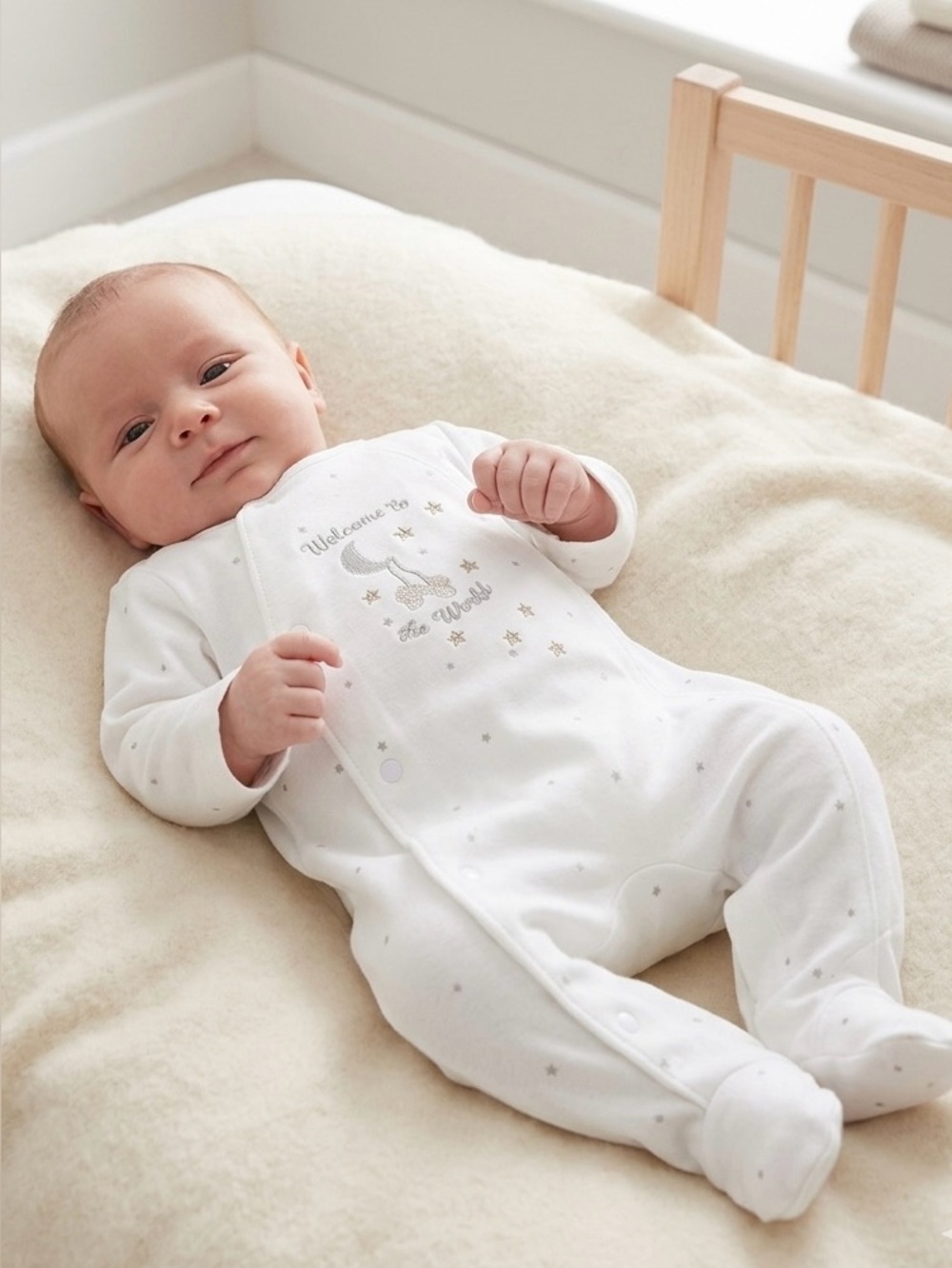 🎉Little Me White Footed One-Piece with Star Moon Embroidery